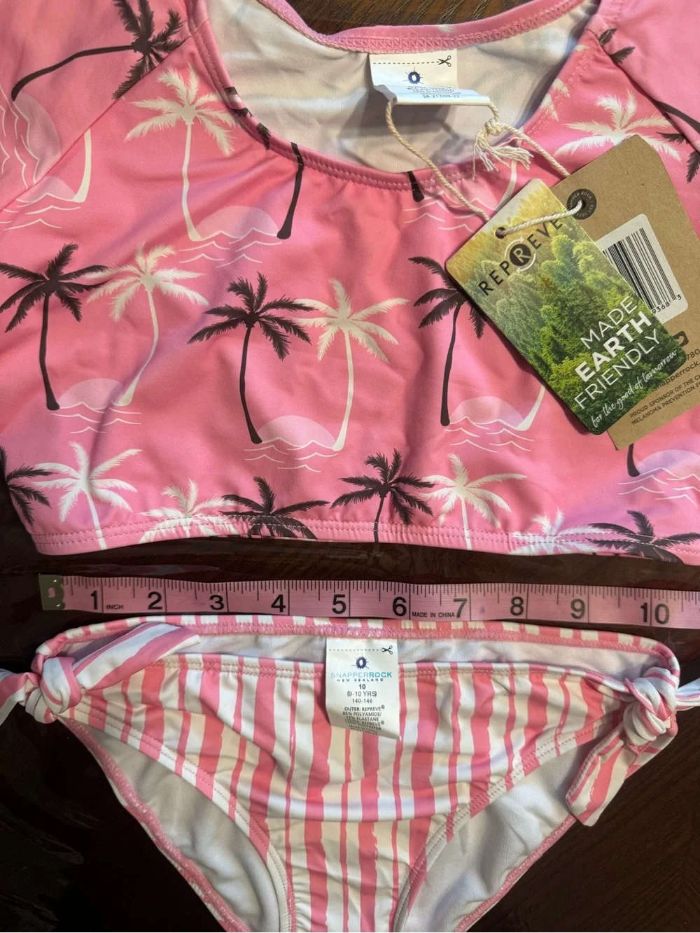 Kids Pink Palm-Print Two-Piece Swim Set